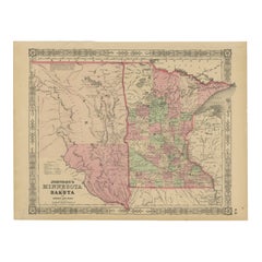 Minnesota and Dakota Map – Johnson, Hand-Colored, USA c.1864