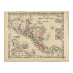 Carte de l'Amérique centrale - Johnson, coloriée à la main avec inserts, c.1864