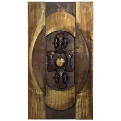 Brutalist Mixed Metal Wall Sculpture Panel, 1970s 12