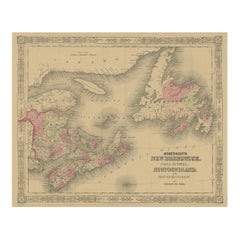 Antique Johnson’s New Brunswick Nova Scotia Newfoundland Map, USA c.1864