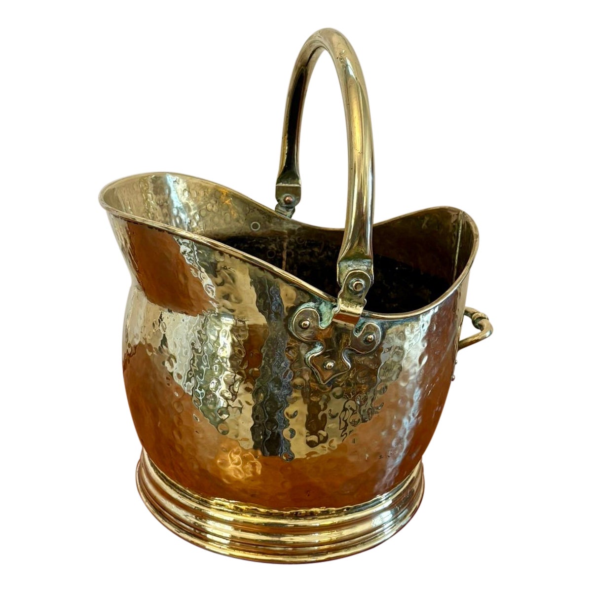 Antique Edwardian Quality Brass Helmet Shaped Coal Shuttle For Sale