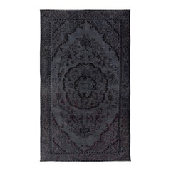 Tappeto turco vintage fatto a mano con tintura grigia 5.4x8.7 Ft per interni moderni