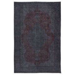 Tappeto turco vintage fatto a mano 6.6x10 Ft in grigio, rosso borgogna e blu scuro