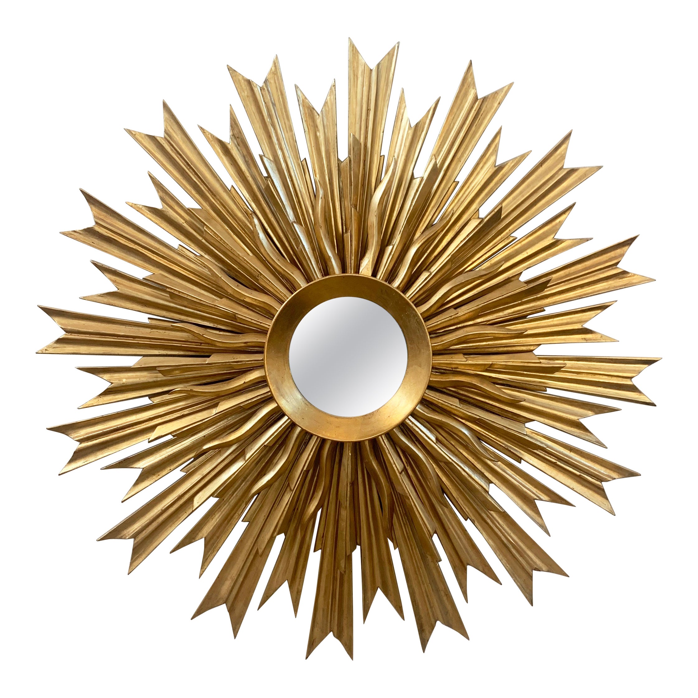 20th Century Sunburst Carved Golden Mirror