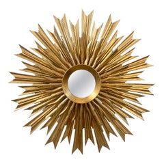 Espejo dorado tallado Sunburst del siglo XX