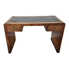 1940s Art Deco Midcentury Italian Walnut Burl Waterfall Writing Desk Table