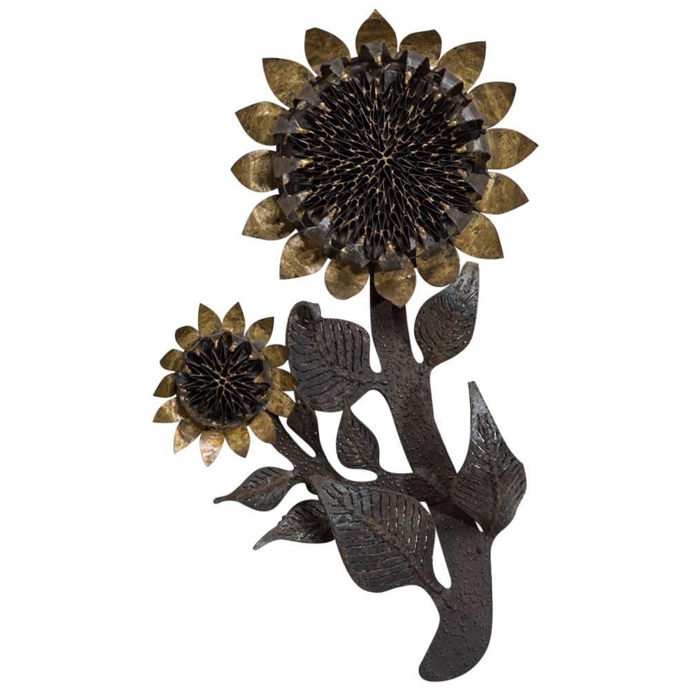 Early Rare Sunflower Metal Wall Sculpture by Curtis Jere, 1967