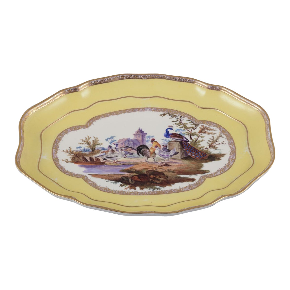 Plateau Meissen Porcelain ancien, avec un motif d'oiseaux dans un parc. en vente