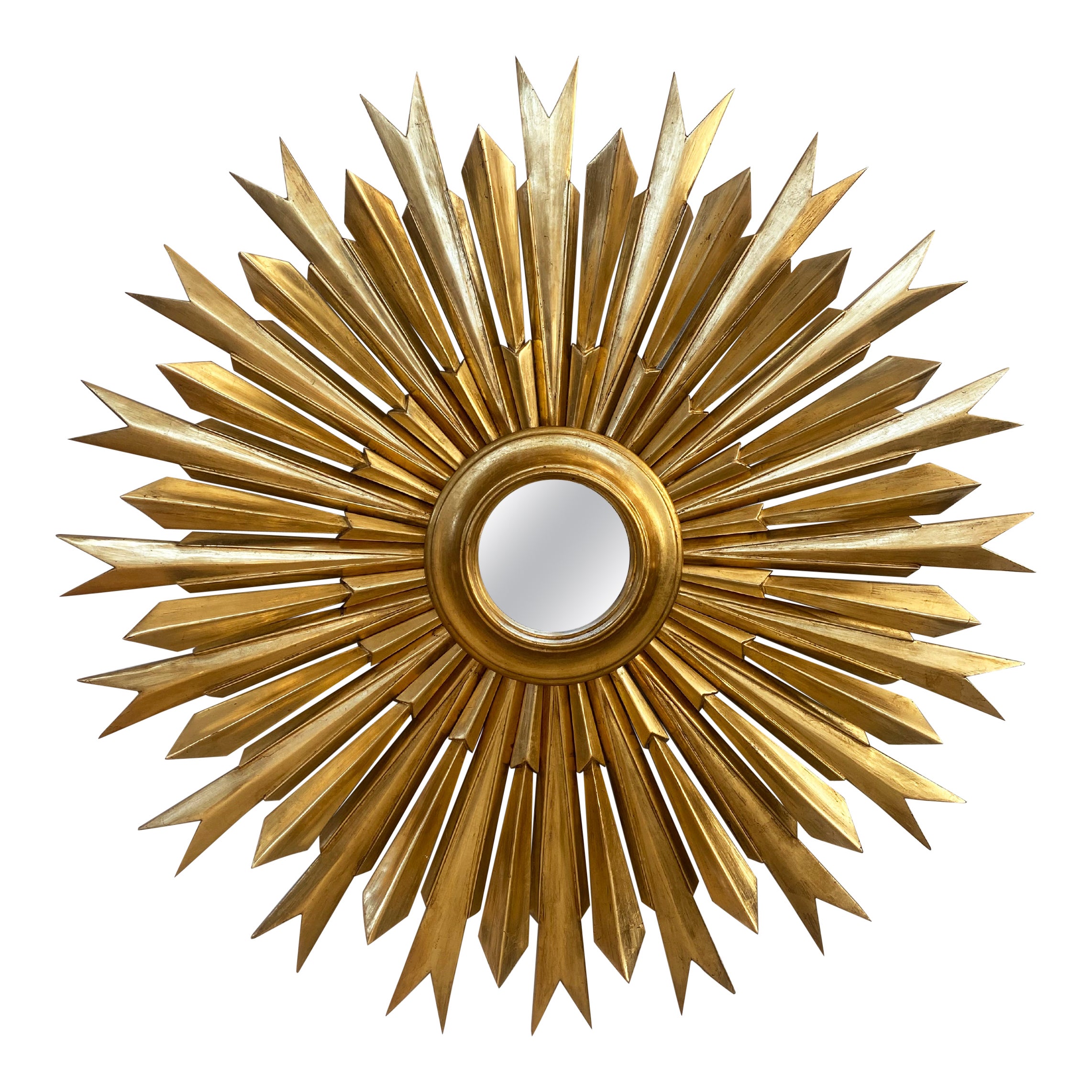 Sunburst Handcarved Golden Mirror For Sale