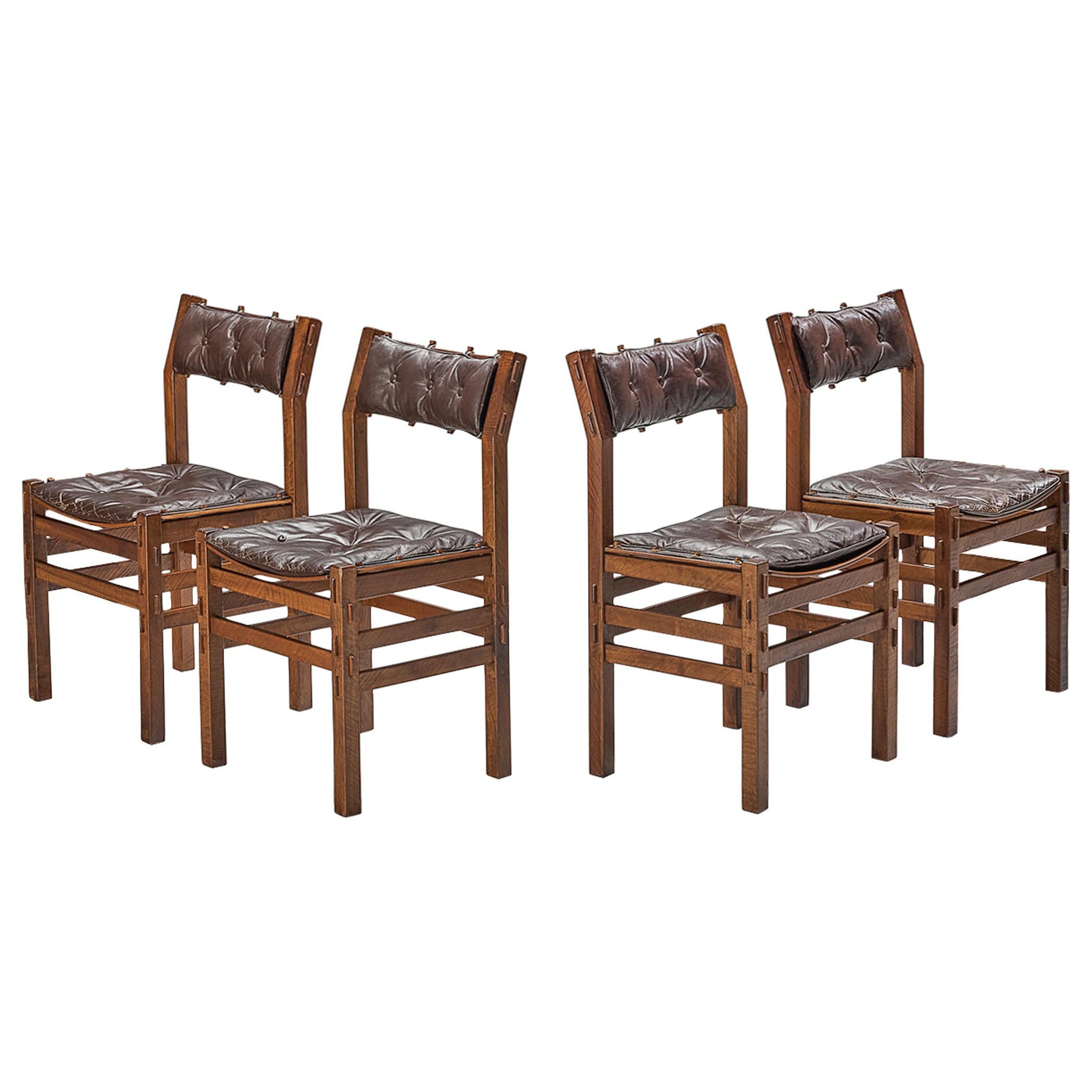 Giuseppe Rivadossi for Officina Rivadossi Set of Four Dining Chairs in Walnut For Sale
