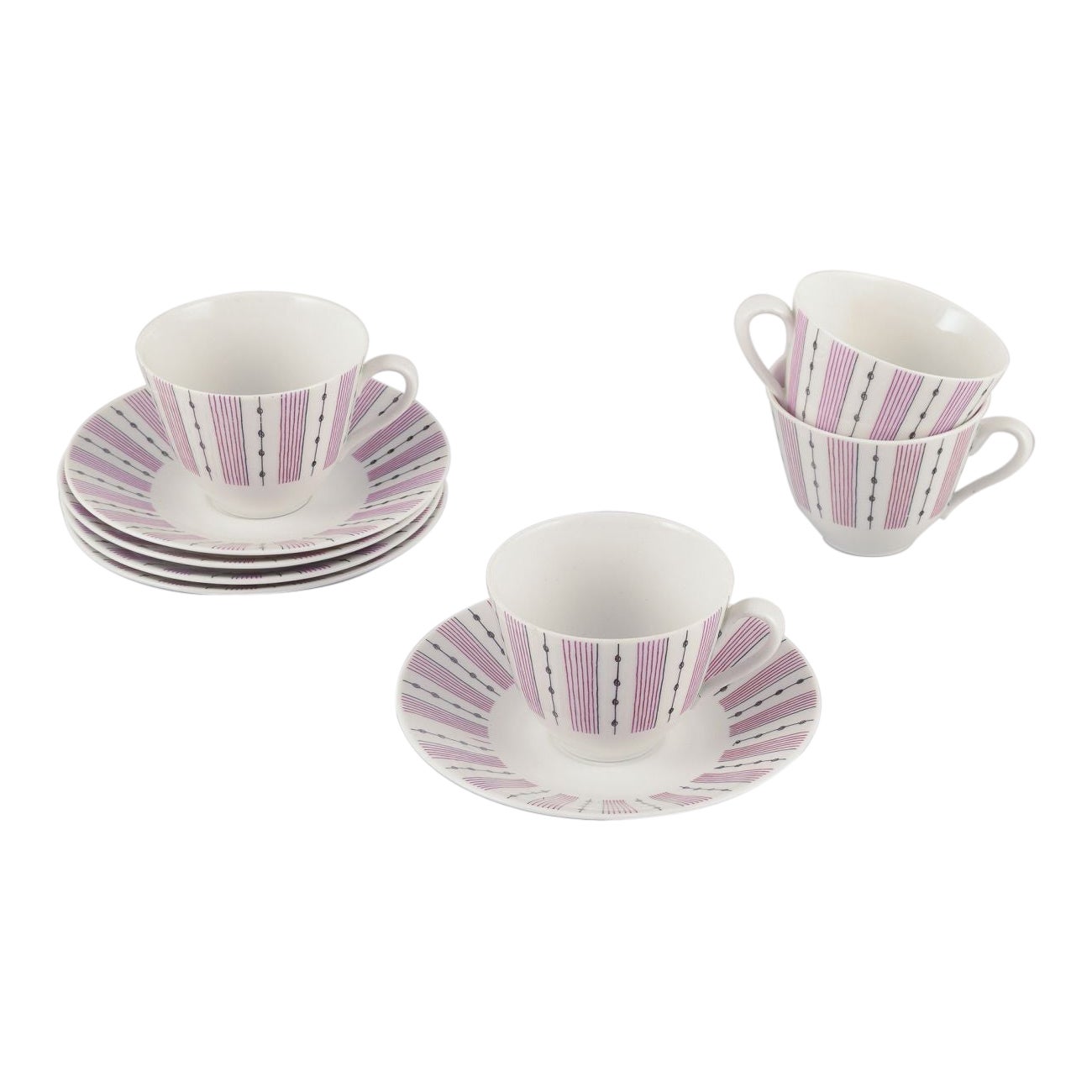 Gunnar Nylund for Rörstrand. Set of four "Casino" coffee cups with saucers.