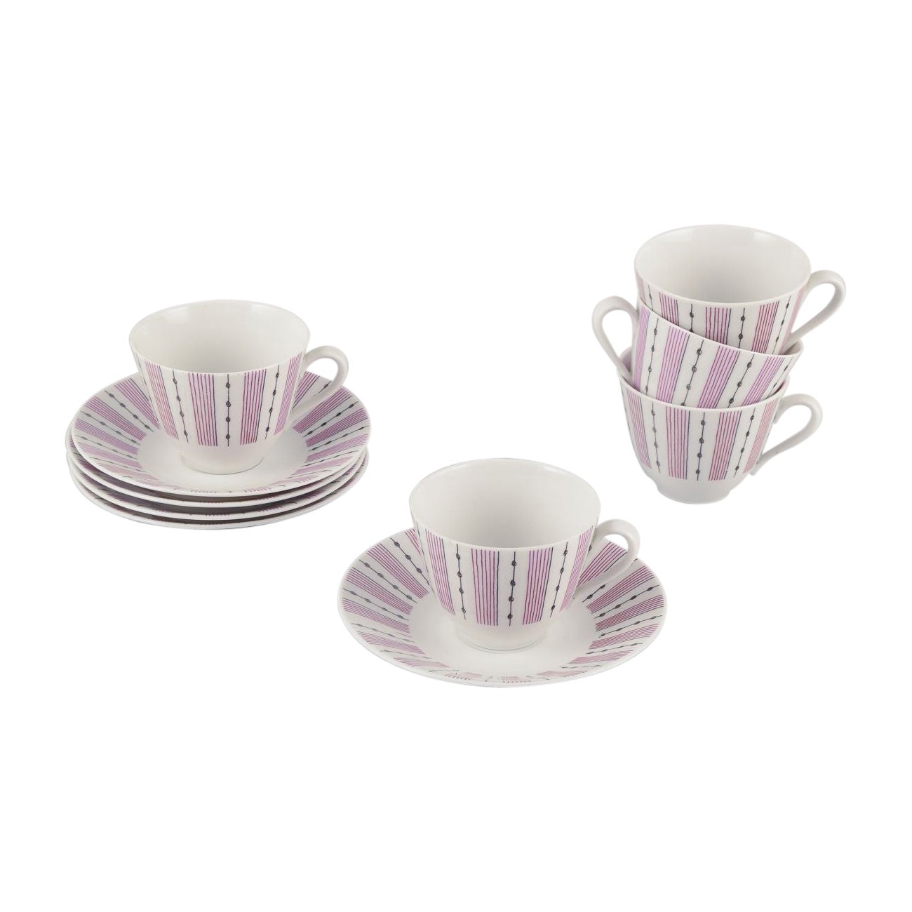 Gunnar Nylund for Rörstrand. Set of five "Casino" coffee cups with saucers. For Sale