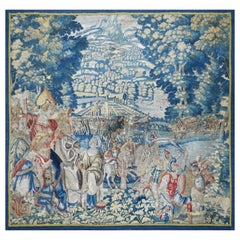 Circa 1590 Flemish Brussels Tapestry Castle King Holy war Hours sword wool silk