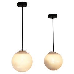Mid-Century Pendants in White Opaque to Clear Glass