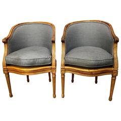 Pair of Late 19th Century Louis XVI Style Barrel-Back Bergères