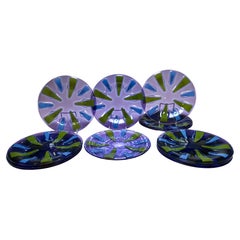 Set of 12 Signed Higgins Blues & Greens Fused Art Glass Chargers
