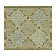 Rug & Kilim’s Scandinavian Style Square Rug in Blue and Green, with Patterns