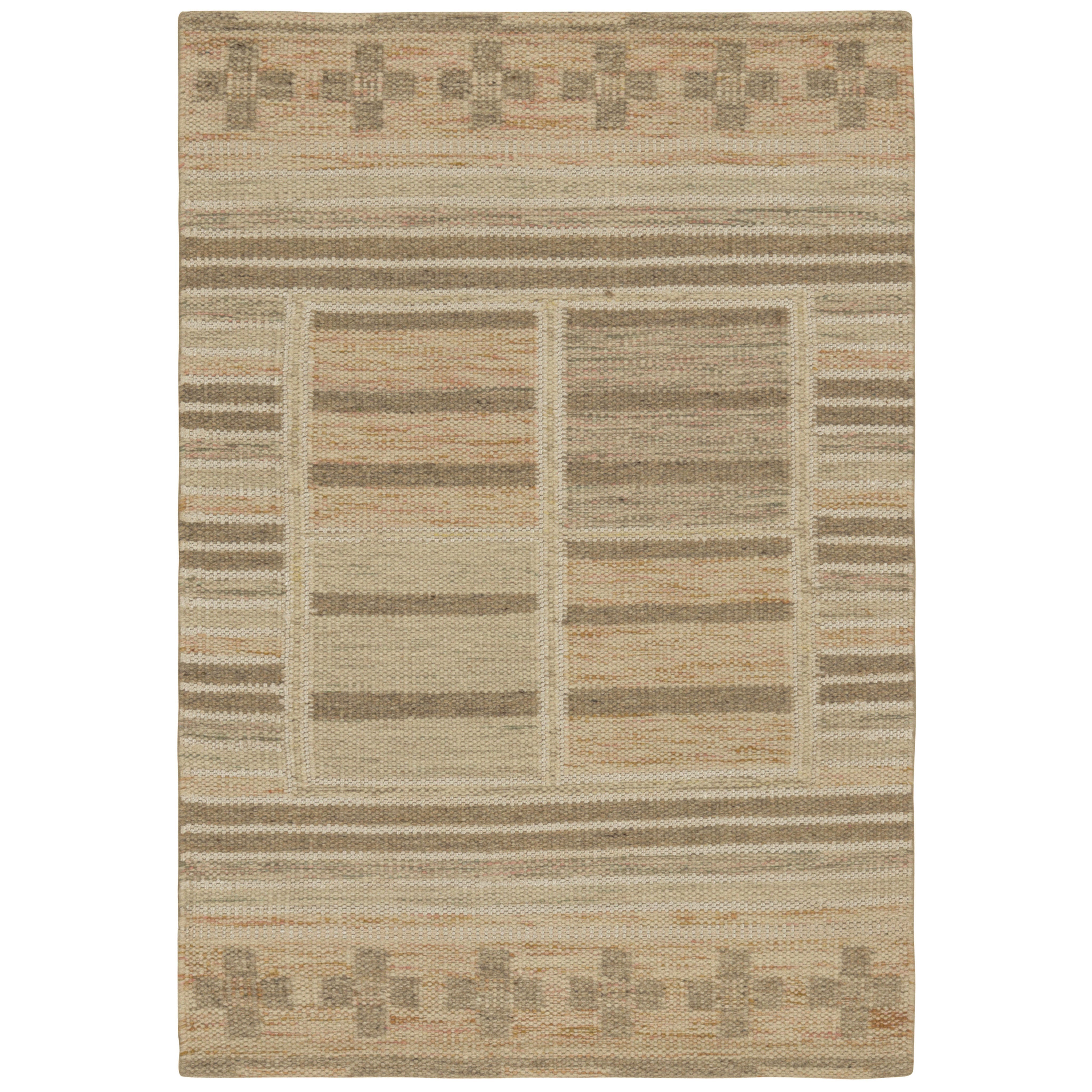 Rug & Kilim’s Scandinavian Style Rug in Beige, with Colorful Geometric Patterns