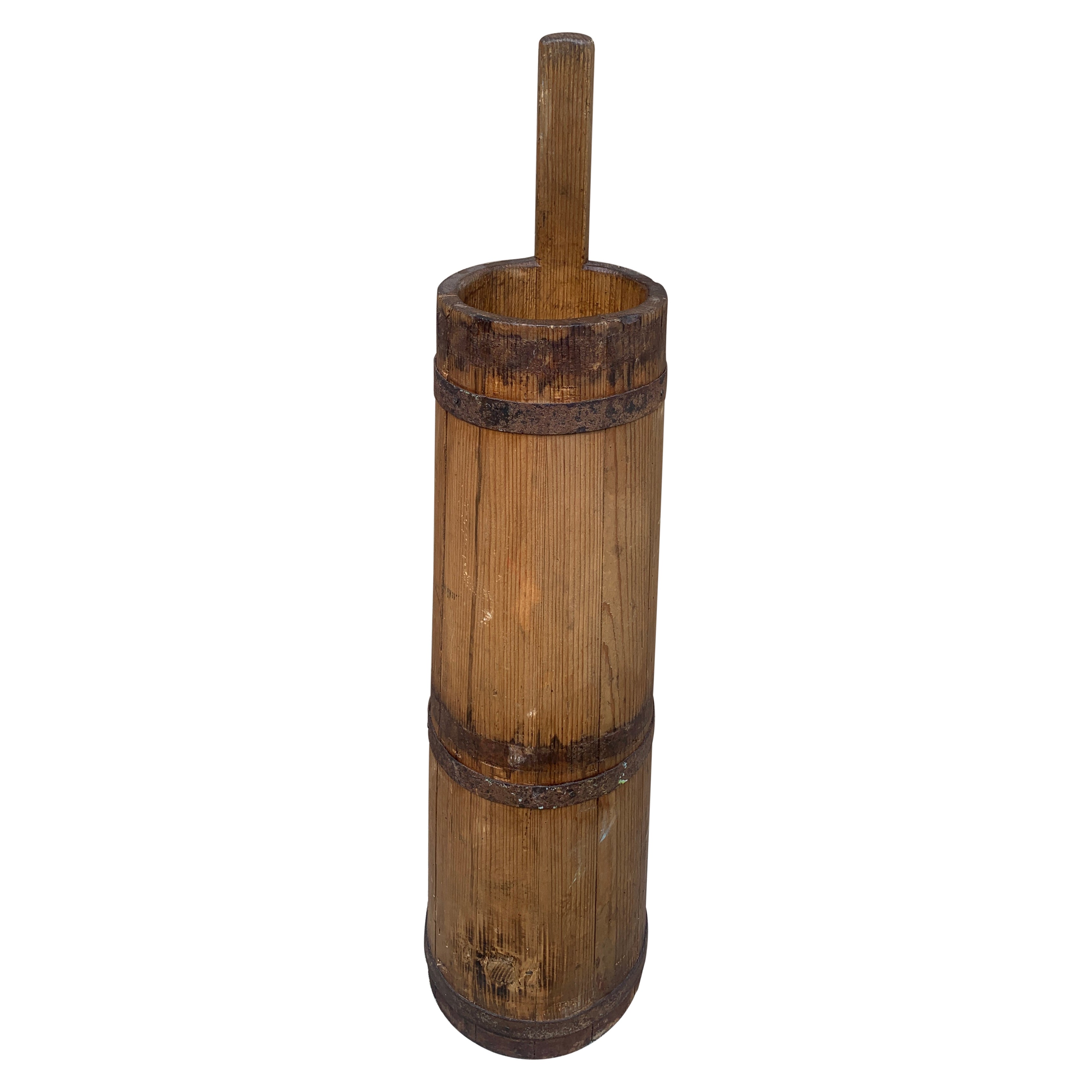 Antique 19th Century Wood and Iron Tall Bucket or Umbrella Stand
