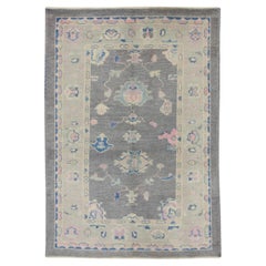 Turkish Oushak Rug Pink, Blue & Ivory Handwoven Wool Rug 4' x 5'11"