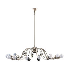 Josef Hoffmann Mid-Century Modern Brass Chandelier "Villa Ast", Re-Edition
