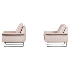 Chrome and Velvet Club Lounge Chairs in Style of Milo Baughman