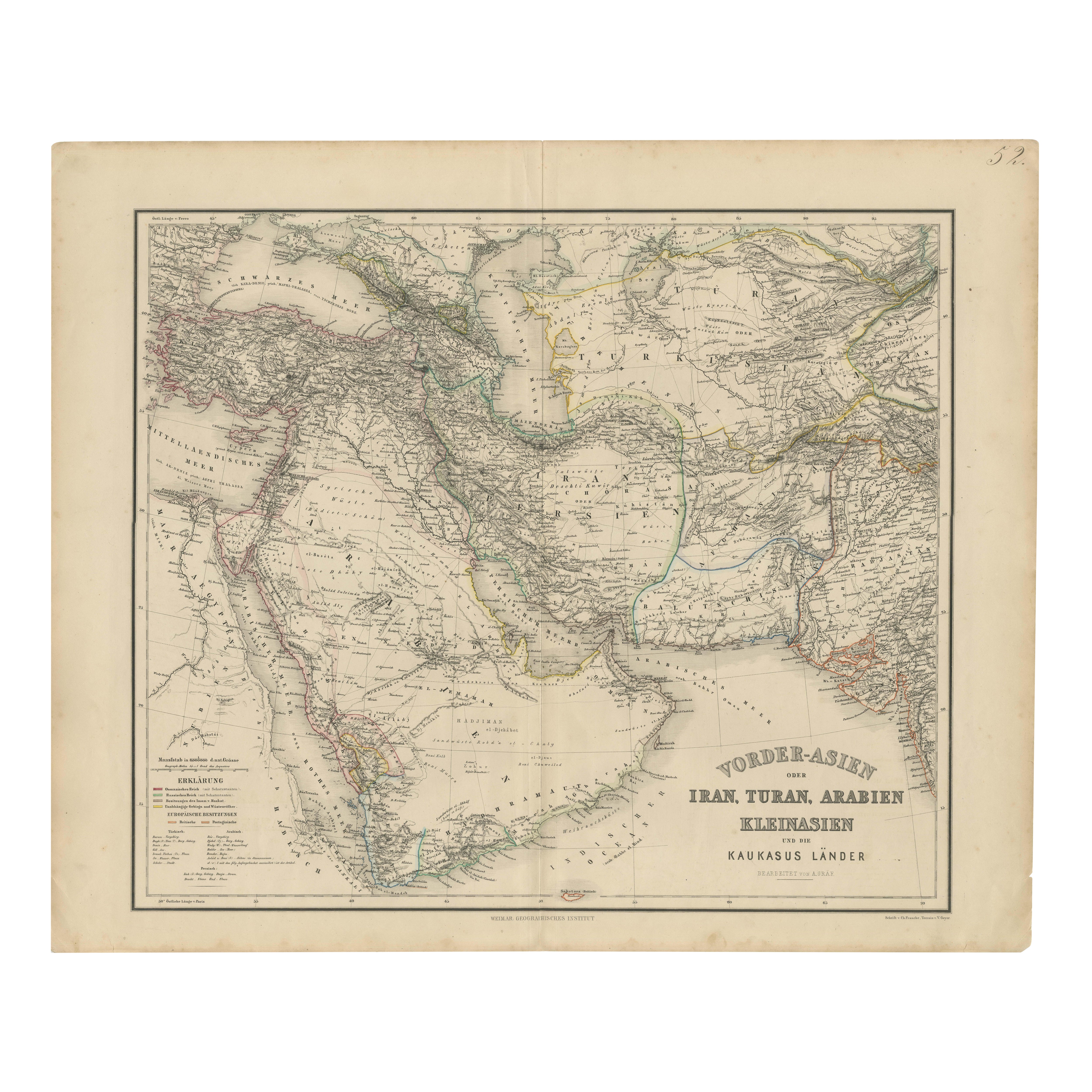 Carte de l'Iran, de l'Arabie, de l'Asie mineure et du Caucase par Perthes, 1858
