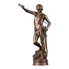A. Mercié : "David", pequeño modelo de bronce patinado Finales del s. XIX/principios del s. XX