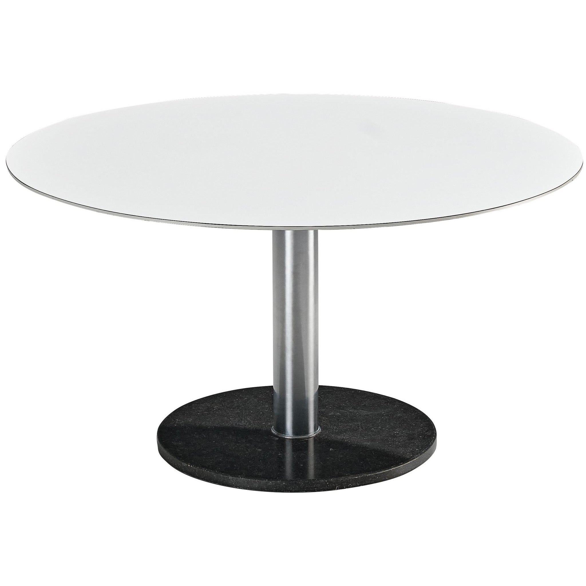 Postmodern Round Table with Stone Base and Laminated Top For Sale