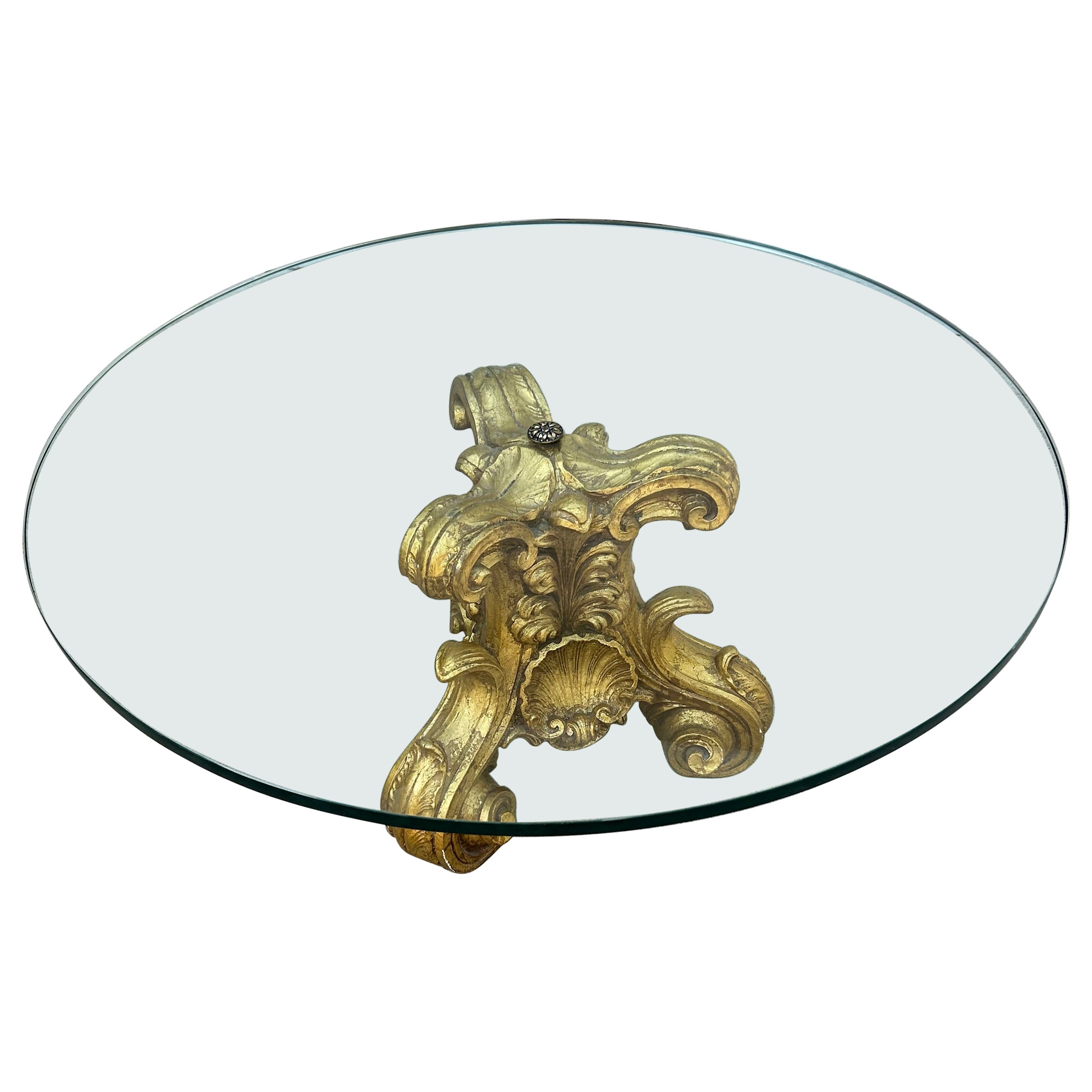 Hollywood Regency Gold and Glass Coffee Table For Sale
