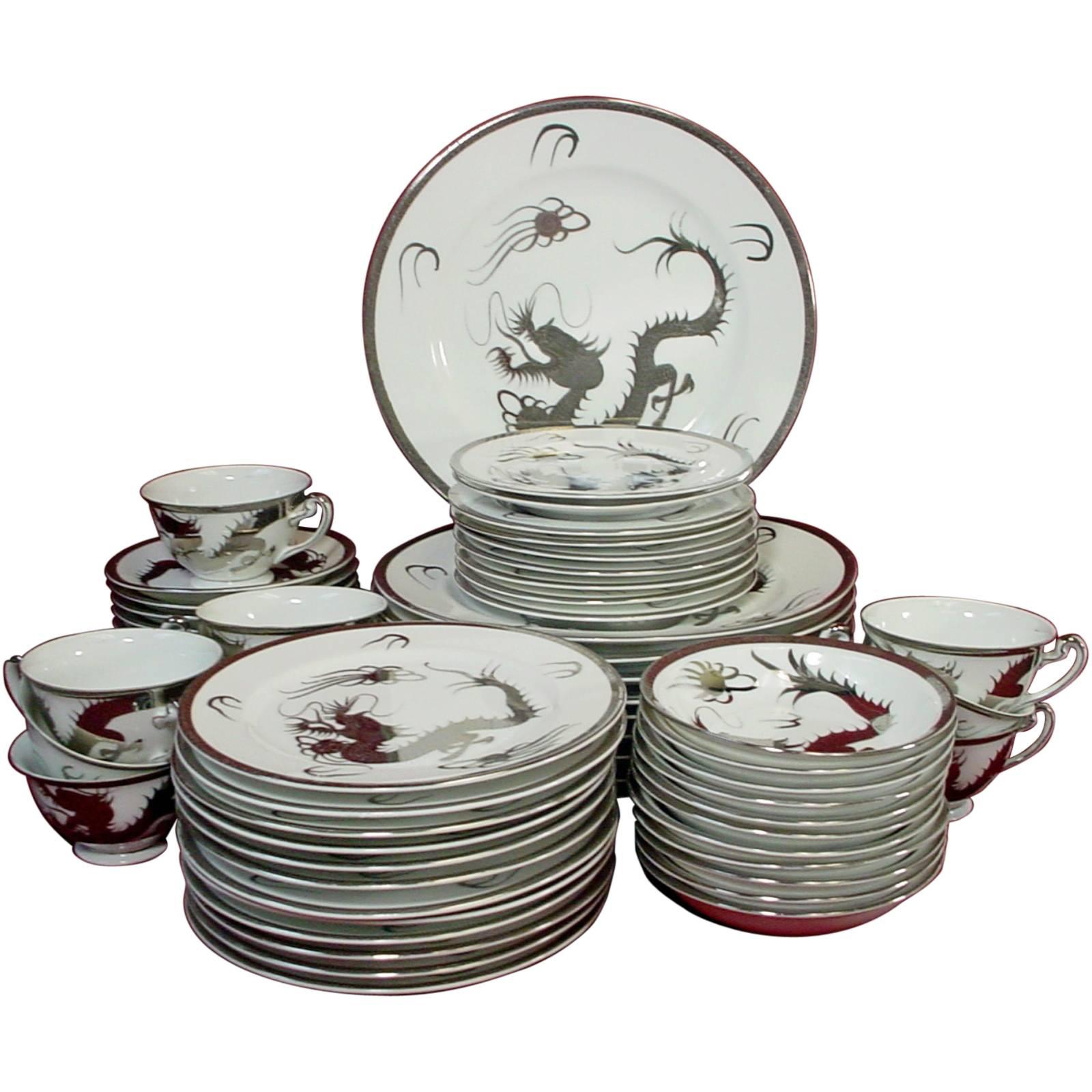 Hayasi China Platinum Dragon HYA17 Hand-Painted, Japan 64-Pc Set Service for 10