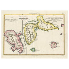 Mappa di Martinica, Guadalupa, Marie-Galante, Désirade e Saintes di Bonne, 1788
