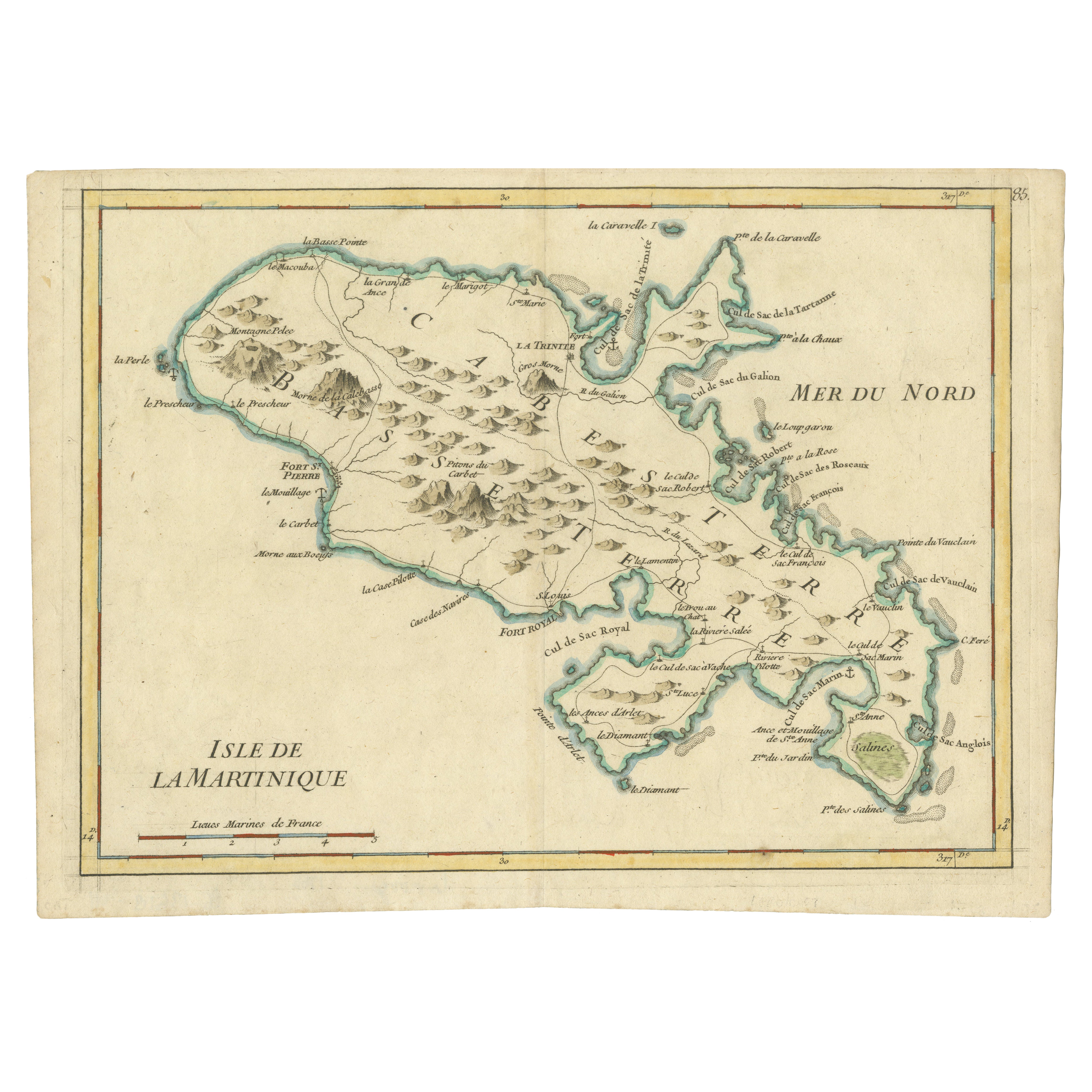 Mappa della Martinica di Rigobert Bonne - Mappa antica francese, 1768 ca.
