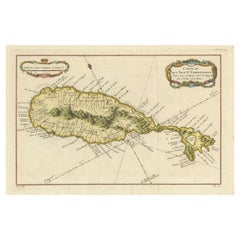 1758 Carte de Saint Kitts - St. Christophe, Antique French Engraving