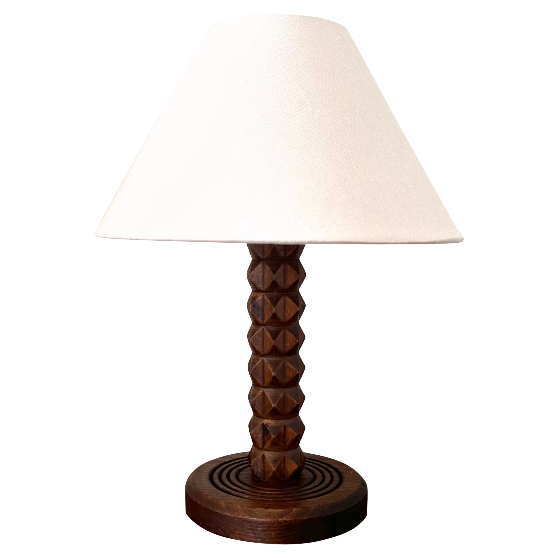 Lampe de table Art déco française en bois tourné du milieu du siècle dernier, Charles Dudouyt, vers 1930-150 en vente