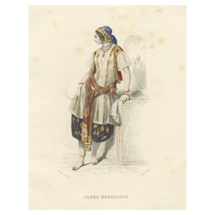 lgeria Moorish Woman – Hand-Colored Costume Lithograph, 1853