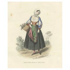 Sardinian Shepherdess Print Gallura Italy 1853 by Compte-Calix – Hand-Colored