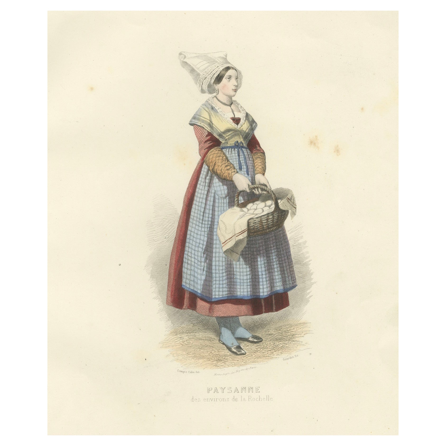 French Peasant Woman – La Rochelle, Compte-Calix, Hand-Colored 1853