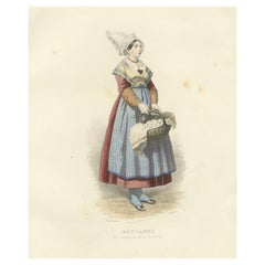 French Peasant Woman – La Rochelle, Compte-Calix, Hand-Colored 1853