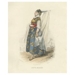 Antique Jewish Bride Print Algeria 1853 by Compte-Calix – Hand-Colored Lithograph