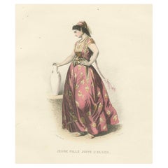 Antique Jewish Girl Print Algiers Algeria 1853 by Compte-Calix – Hand-Colored Lithograph