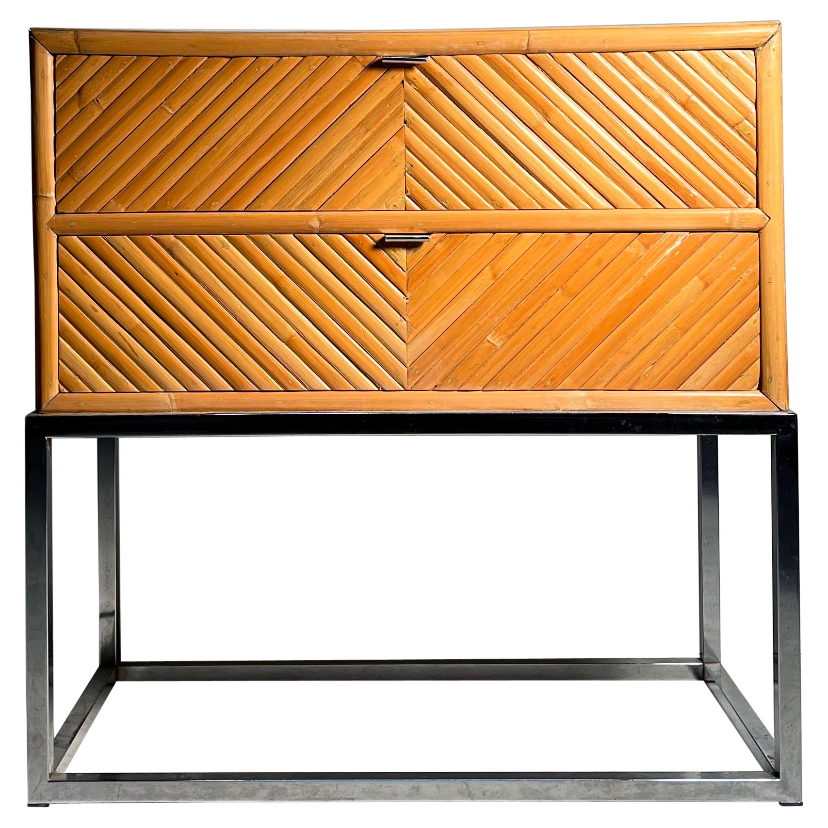 Vintage Rattan Bamboo Chest Drawers End Tables / Night Stands Milo Baughman en vente