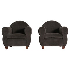 Pair of Curvaceous Arm Chairs, Upholstered in Alpaca