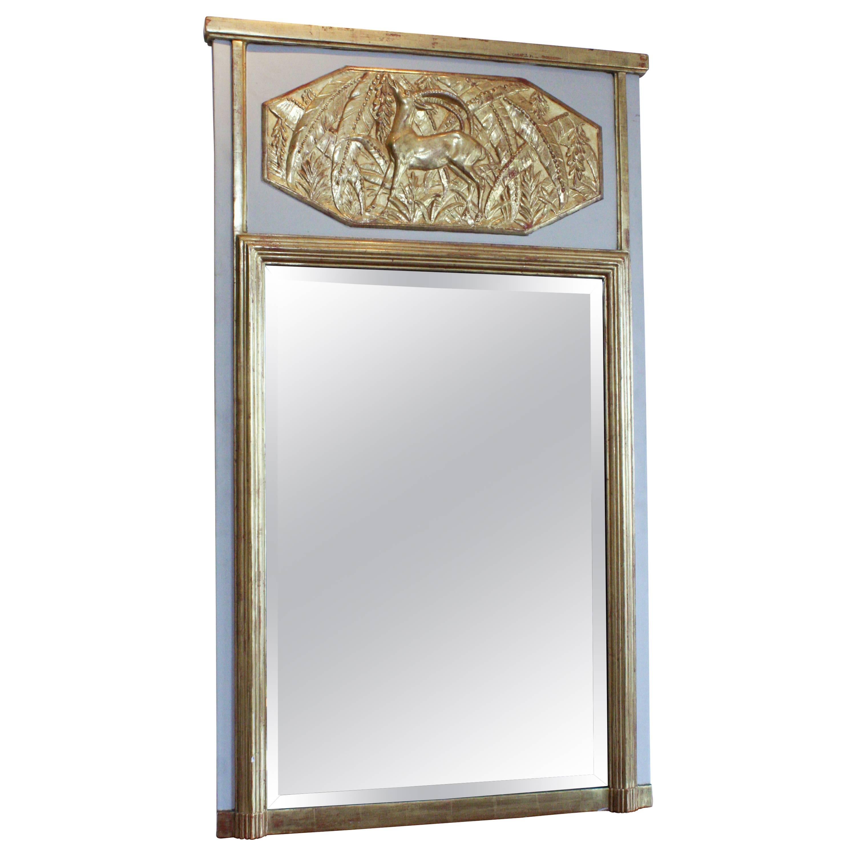 Late 19th Century French Art Nouveau Gilt Trumeau Mirror For Sale