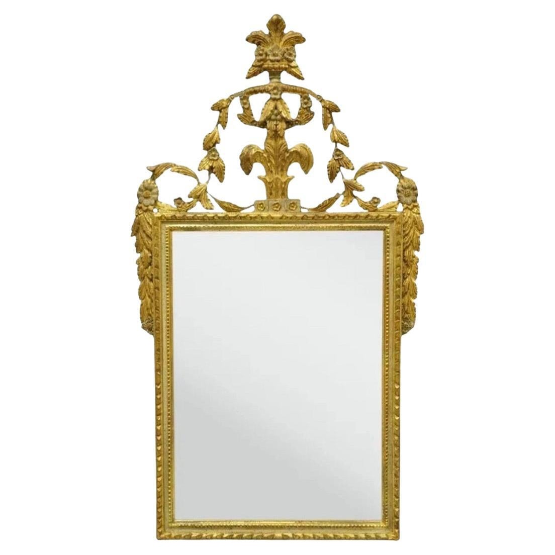 Vintage Adams Style Italian Carved Gold Giltwood Leafy Scroll Console Wall Mirror en vente