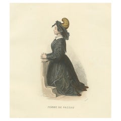 Estampe Femme Bavaroise Passau Allemagne 1853 par Compte Calix - Lithographie coloriée à la main