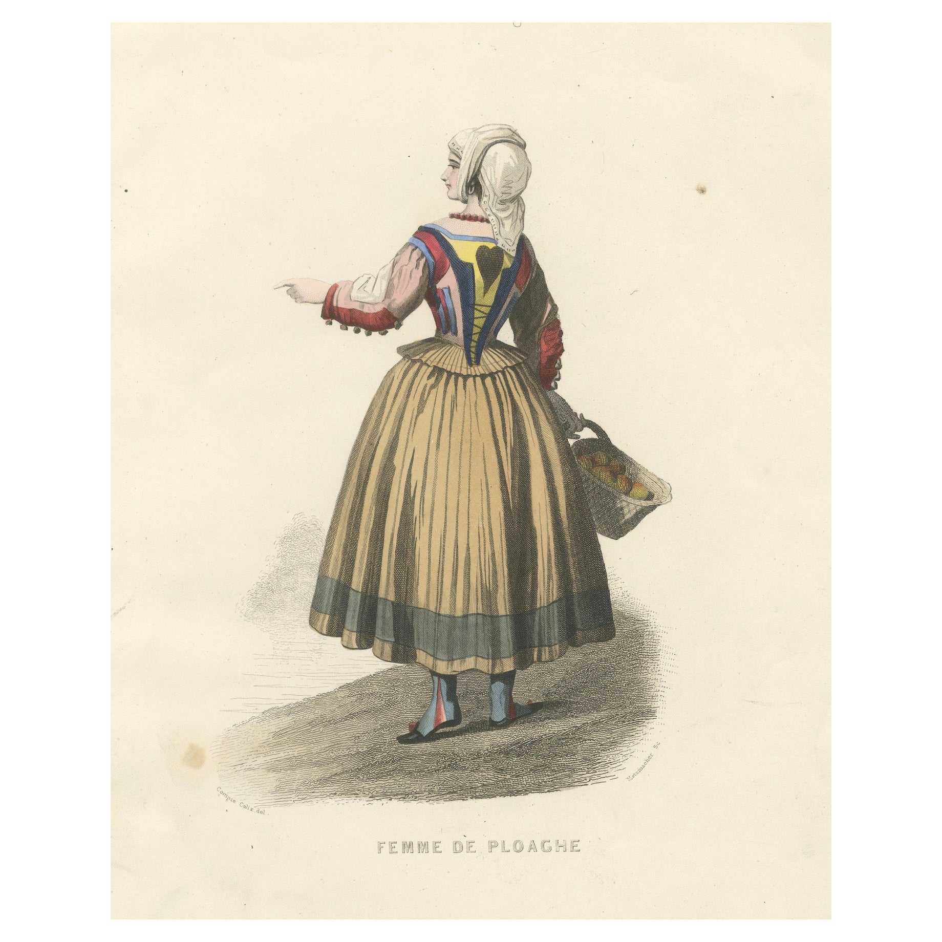 Sardinian Woman – Ploaghe Italy, Compte-Calix Hand-Colored Print 1853