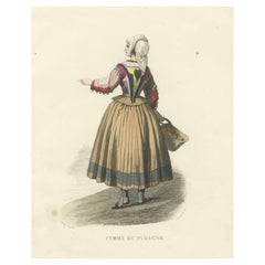 Sardinian Woman – Ploaghe Italy, Compte-Calix Hand-Colored Print 1853