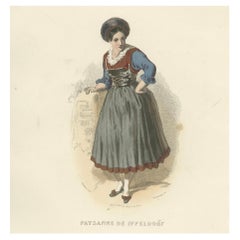 Gravure Femme paysanne bavaroise Iffeldorf Allemagne 1853 par Compte Calix - Lithographie