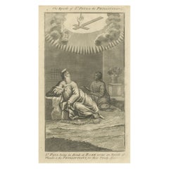 Gravure de Saint Paul aux Philippiens - Paul dans les liens rédigeant l'épître c.C. 1735